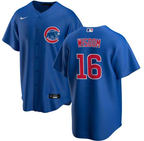 Mens Chicago Cubs #16 Patrick Wisdom Blue Cool Base Stitched Baseball Jersey Dzhi